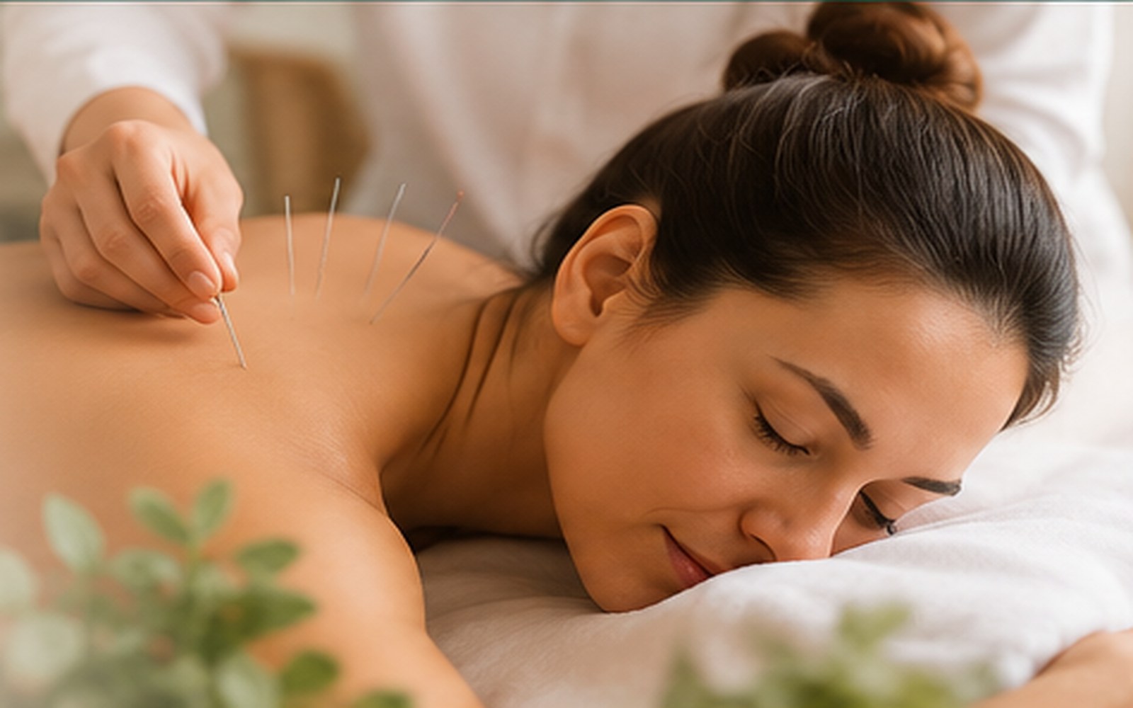 Acupuncture treatment in a calm modern clinic